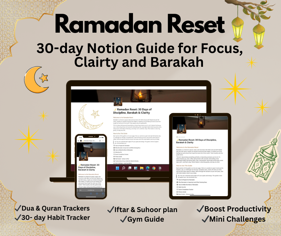 Ramadan Reset — 30‑Day Notion Guide for Focus, Barakah & Growth